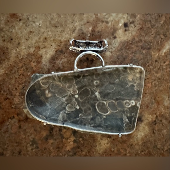 Natural Rough Turritella Fossil Agate Large Pendant. - Picture 3 of 5